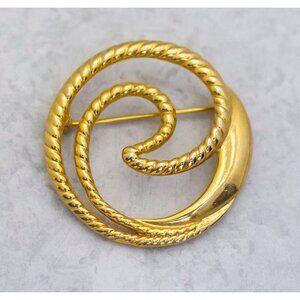 Vintage Gold Tone Spiral Wavy Abstract Victorian Brooch - C8